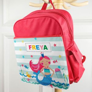 Personalised Girl's Mermaid Rucksack Pink Red or Blue