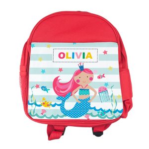 Personalised Girl's Mermaid Rucksack Pink Red or Blue