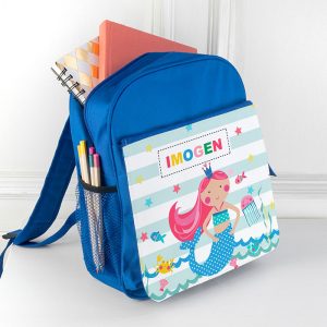 Personalised Girl's Mermaid Rucksack Pink Red or Blue