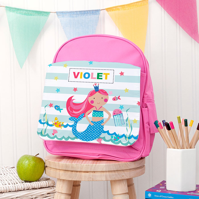 Personalised Girl's Mermaid Rucksack Pink Red or Blue