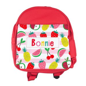 Girl's Personalised Fruit Patterned Rucksack Red or Pink