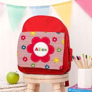 Personalised Girl's Floral Rucksack Bag Red or Pink