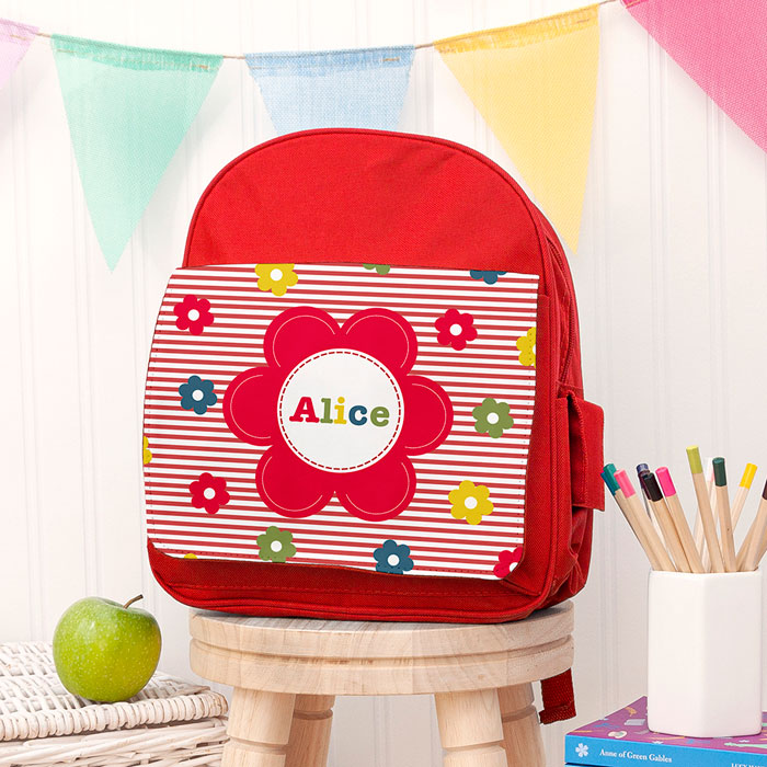Personalised Girl's Floral Rucksack Bag Red or Pink