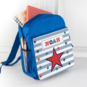 Kid's Personalised Blue Rucksack Bag Various Designs