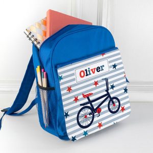 Kid's Personalised Blue Rucksack Bag Various Designs