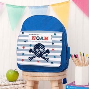 Kid's Personalised Blue Rucksack Bag Various Designs
