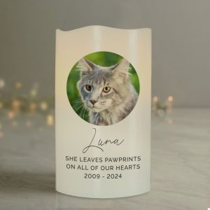 Personalised Photo Upload LED Pet Memorial Candle Dogs Cats