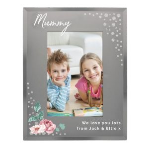 Personalised Floral 6x4 Inch Diamante Glass Photo Frame
