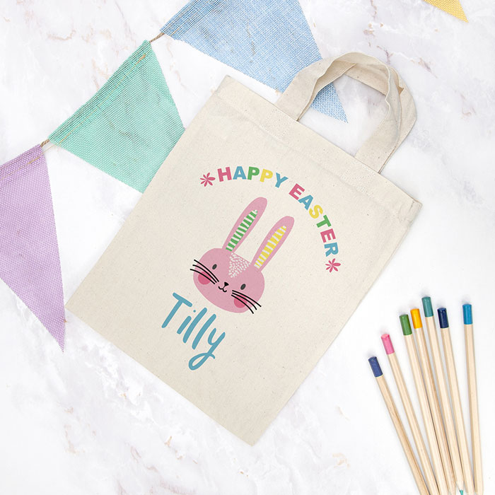 Personalised Rabbit Natural Easter Egg Hunt Bag