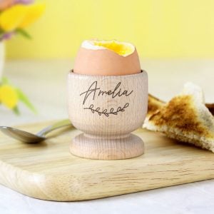 Personalised Name Floral Wooden Egg Cup Easter Gift