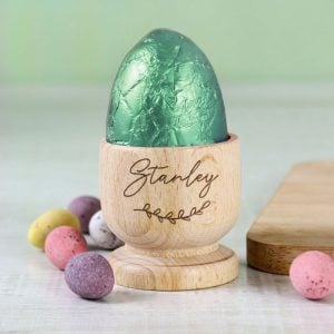 Personalised Name Floral Wooden Egg Cup Easter Gift