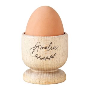 Personalised Name Floral Wooden Egg Cup Easter Gift