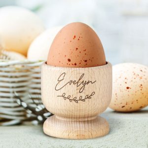 Personalised Name Floral Wooden Egg Cup Easter Gift