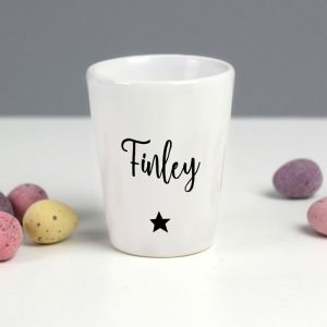 Personalised Star Name Only Black & White Ceramic Egg Cup