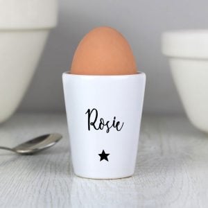 Personalised Star Name Only Black & White Ceramic Egg Cup