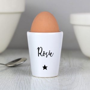 Personalised Star Free Text Black & White Ceramic Egg Cup