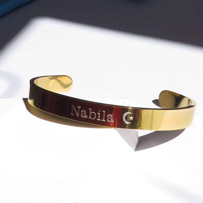 Personalised Solid Stainless Steel Gold Bangle Eid Mubarak