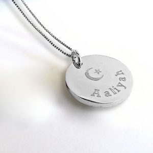 Personalised Eid Stainless Steel Disc Necklace Silver, Gold
