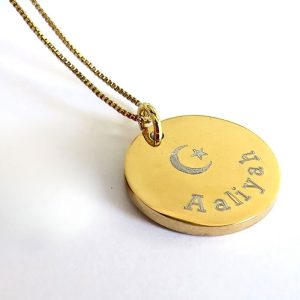 Personalised Eid Stainless Steel Disc Necklace Silver, Gold