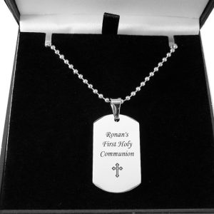 Boys Personalised Communion Dog Tag Necklace Stainless Steel
