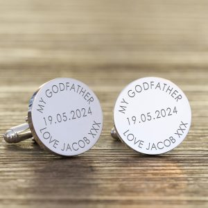 Personalised Godfather Silver Finish Round Cufflinks