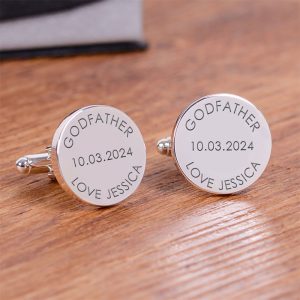 Personalised Godfather Silver Finish Round Cufflinks
