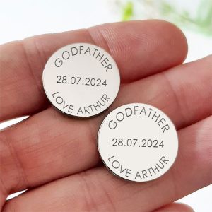 Personalised Godfather Silver Finish Round Cufflinks