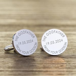Personalised Godfather Silver Finish Round Cufflinks