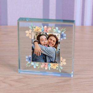 Women's Floral Photo Upload Glass Keepsake Token