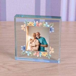 Women's Floral Photo Upload Glass Keepsake Token