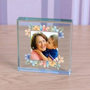 Women's Floral Photo Upload Glass Keepsake Token