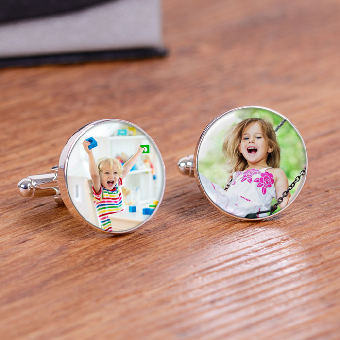 Round Photo Upload Silver Finish Cufflinks