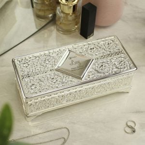 Personalised Swirls & Hearts Silver Plated Jewellery Box