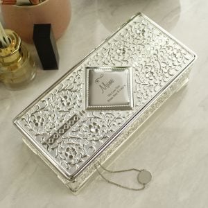 Personalised Swirls & Hearts Silver Plated Jewellery Box