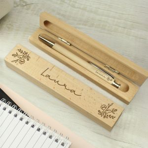 Personalised Floral Wooden Pen and Box Set