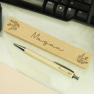 Personalised Floral Wooden Pen and Box Set