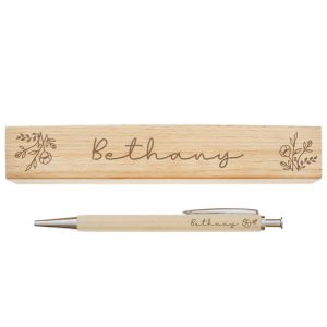 Personalised Floral Wooden Pen and Box Set