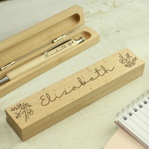 Personalised Floral Wooden Pen and Box Set