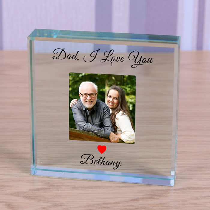 Personalised Dad I Love You Glass Photo Token