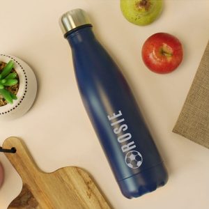 Personalised Football Navy Metal Insulated Water Bottle