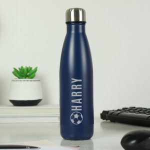 Personalised Football Navy Metal Insulated Water Bottle