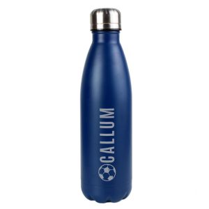 Personalised Football Navy Metal Insulated Water Bottle