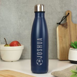 Personalised Football Navy Metal Insulated Water Bottle