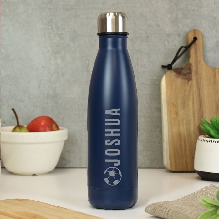 Personalised Football Navy Metal Insulated Water Bottle