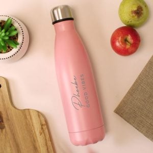 Personalised Two Lines Pink Insulated Water Bottle