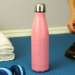 Personalised Two Lines Pink Insulated Water Bottle