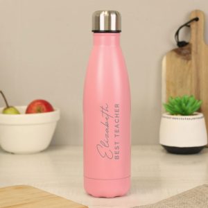 Personalised Two Lines Pink Insulated Water Bottle