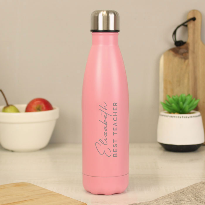 Personalised Two Lines Pink Insulated Water Bottle