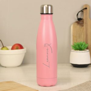 Personalised Heart Pink Metal Insulated Drinks Water Bottle