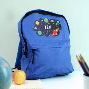 Kid's Personalised Space Blue Backpack Bag School Nursery